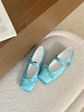 ADVBRIDGE  -  Satin Square Toe Mary Jane Shoe Women Shallow Buckle Bowknot Footwear Ladies Fashion Light Comfort Soft Sole Ballet Flats Women