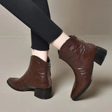 Advbridge Female Short Shoes Pointed Toe Brown Fur Leather Booties Elegant with Medium Heels Women's Ankle Boots Sale Y2k Autumn Chic Boot
