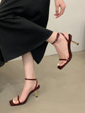ADVBRIDGE  -  7cm Stiletto Heel Sandals Blue Belt Heels Party Dress Shoes Woman Burgundy Sandals  Summer Stilettos Mujer 2025 Tendencia