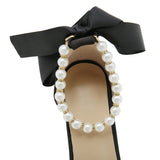 ADVBRIDGE  -  11cm Stiletto Heel White Wedding Shoes Women High Heels Sexy Pointed Toe Ankle Pearl Chain Party Shoes Bow Spring Pumps