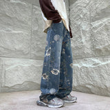 Advbridge Baggy Flower Jeans Men Fashion Oversized Wide Leg Jeans Men Streetwear Hip-hop Loose Straight Denim Pants Mens Trousers S-XL