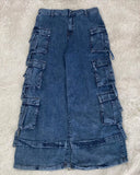 Advbridge Street Vintage New Fashion Multi-pocket Heavy Washing Baggy Jeans Women Y2K Harajuku Gothic College Popular Casual Wide Leg Pant