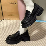 ADVBRIDGE  -  Women's Retro British Style Black Leather Shoes 34-46 Large Size Uniform Single Shoes Thick Bottom Flat Heels round Toe
