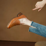 Advbridge 2024 NEW Spring Women Shoes Med Heels Genuine Leather Loafers Chunky Heel Pumps Retro Slip-on Black Shoes Women Ladies Shoes