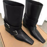 ADVBRIDGE  -  Short Boots Women Autumn/winter Genuine Leather Suede Square Toe Womens Shoes Two in One Foldable Thick Heel Midsole Boots Woman
