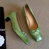 ADVBRIDGE  -  Fashion Designer Dress Shoes Female  Square Toe Pumps Bowknot Shallow Low Heel Office Women Shoes Retro Elegant High Heels Women