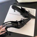 ADVBRIDGE  -  Blue Patent Leather High Heels Women Sexy Pointy Toe Bow Decorated Heeled Sandals Summer Elegant Slingbacks Dress Women Pumps