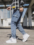 Advbridge Spring Autumn Multi-Pockets Cargo Jeans Men Black Blue Denim Jogger Pants Male Baggy Jean Trousers Plus Size 6XL 7XL 8XL