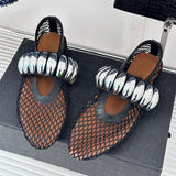 Advbridge Fashion Mesh Flat Sandals Women Hollow Designer Sandals Female Metal Buckle Rivet Ballet Round Head Breathable Mesh Pumps Women