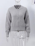 Advbridge Knit Gray Women Cardigan Loose Long Sleeve Zipper Female Sweater 2025 Casual Spring Fashion O Neck Straight Female Overcoat