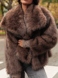 Advbridge Retro Collar Long Sleeved Buttons Women's Faux Fur Coats Winter Thick Warm Solid Color Fury Jacket Female High Street Outerwear