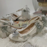 Advbridge Japanese Style Lolita Cosplay Shoes Gothic Flower Wedding Victorian Girls Cross Striped Bow Lace Pearl Flower High Heeled Shoes