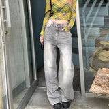 Advbridge Y2k Vintage Jeans Women High Waist Baggy Straight Casual Wide Leg Pants Streetwear Fashion Distressed Loose Denim Trousers