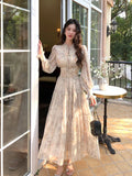 ADVBRIDGE  -  French Style Retro Dress Women's Spring Print Chiffon Fairy Dresses for Sweet Long Sleeve Korean Style Fashion Vstidos Elegant