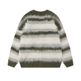 Advbridge Striped Plush V-neck Sweater Men's Loose Casual Brushed Knit Trendy Couple Versatile Comfortable Harajuku High Street Cardigan