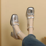 Advbridge Black Silver Mary Jane Shoes Women Thick High Heels Ankle Strap Buckle Lolita Shoes School Uniform Student Girls Pumps 2024 New