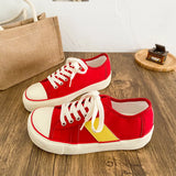 ADVBRIDGE  -  New Women Colorblock Vulcanized Canvas Sneakers Flat Sole Lace-Up Soft Comfort Latex Cushion Summer Student Casual Shoes