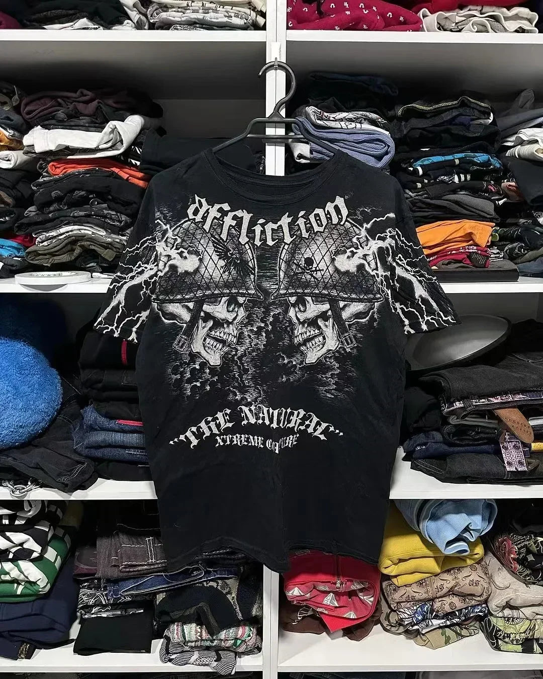 Advbridge Y2K Affliction T shirt Hip Hop skull Printed Round Neck Oversized T shirt Men Women Short Sleeved Goth Clothing Tops Streetwear