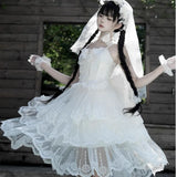 ADVBRIDGE  -  Original Design Sweet Cute Girl Princess Lolita Jsk Dress Summer New High Waist Slimming White Suspender Dresses and Trailing