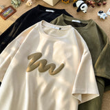 Advbridge American Foaming Printing Men's T-shirt Harajuku Streetwear Suede Casual Tshirts Oversized Man Tees Round Neck Male Tops