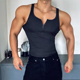 Advbridge Sexy Vest Men Sleeveless Half Open Zipper Slim T-shirt Spring Summer Fitness Muscles Sport Training Tight Fit Tank Top Clothing