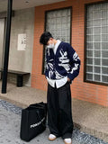 Advbridge Men's Clothing V Neck Blue Cardigan Graphic Knit Sweater Male New in Sheap Aesthetic Meme Maletry Large Big Size Korean Fashion