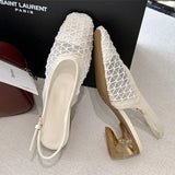 ADVBRIDGE  -  Mesh Woven Hollow Mules Sandals Women Luxury Slingbacks Shaped High Heels for Ladies High Quality Summer Women Shoes Sandalias
