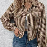 Advbridge Women OL Style Single Breasted Coats Winter Fashion Long Sleeve Jacquard Outwear French Female Chic Houndstooth Slim Jackets