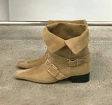 ADVBRIDGE  -  Short Boots Women Autumn/winter Genuine Leather Suede Square Toe Womens Shoes Two in One Foldable Thick Heel Midsole Boots Woman