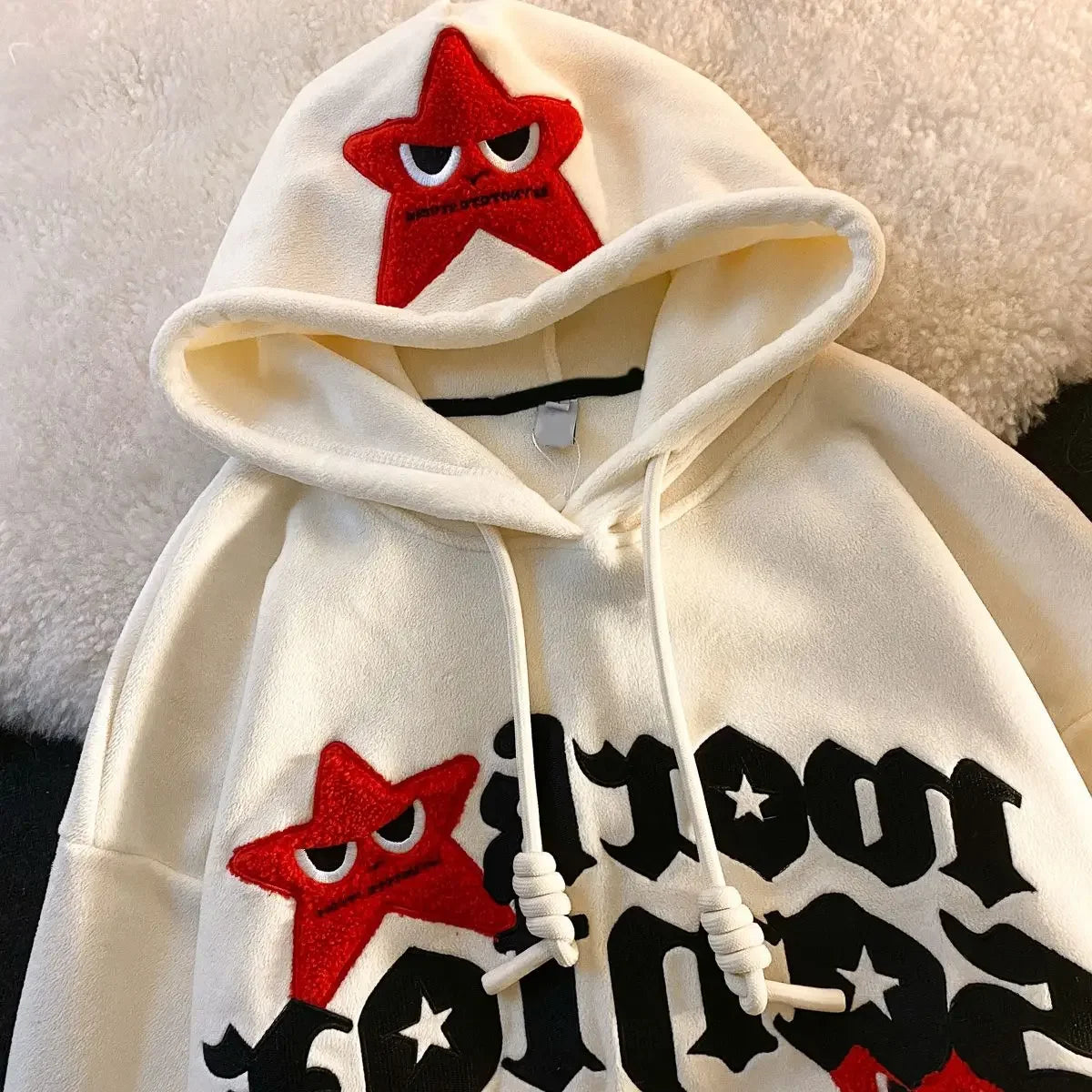 Advbridge American Retro Angry Star Graphic Embroidery High Quality Fleece Hoodie Women's Y2K New Harajuku Kawaii Couple Casual Joker Top