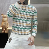 Advbridge Men Clothing Trendy Plaid Print Business Casual Slim Sweatshirts Male Korean Round Neck Long Sleeve Slim Pullover Tops Sudadera