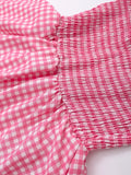 ADVBRIDGE  -  Pink Plaid Tiered Mini Dress Women Summer Lace-up Sleeveless A-line Vestidos Sweet Fashion Casual Simple Short Dresses 2025 New