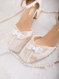 Advbridge -  New Summer Pearl Button French Thick Heel  Chinese Style Mary Jane Single Shoes for Women chic and elegant woman shoes