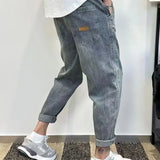 Advbridge Men's Jeans Cropped Man Cowboy Pants Light Blue Trousers Harem Designer Cotton Baggy Plus Size Regular Korean Fashion Soft Loose