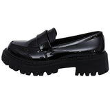 Advbridge Round Toe Patent Leather Pumps for Women Thick Bottom Platform Loafers Shoes Woman Slip-On Non-Slip Flat Heels Office Shoes