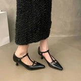 Advbridge New Retro Style Pumps Shallow Mouth Single Shoe Pointed Thin Heel Buckle Mary Jane Shoes