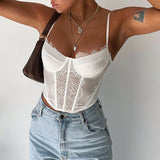 Advbridge Sexy Y2k Lace Corset Top Frill Solid Color Bow Vintage See Through Camis Crop Top Women Cute Mini Vest 90S