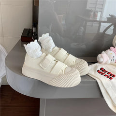 Advbridge Leather ~ Lazy Velcro all match small white shoes round head increase thick soled cookie shoes women Spring and autumn