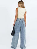 Advbridge Light Blue Fringes Jeans Women High Waist Zipper Pockets Wide Leg Long Denim Pants Female 2025 Spring Fashion Lady Streetwears ﻿
