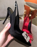 Advbridge Rhinestone Luxury Pointed High Heels Women Fashion Diamante Sandals Female Party Dress Bridal Shoes Women Satin Mueller Pumps