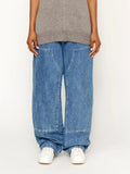 Advbridge Oversize Blue Cargo Jeans for Women Vintage Washed Wide Leg Jeans Female Streetwear Casual Baggy Patchwork Denim Trouser