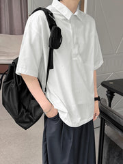 Advbridge Summer Loose Men's T-shirt Korean Style Casual Turn Down Collar Solid Color Short Sleeved Polo Shirt Male Tops 2024 New Fashion
