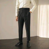 Advbridge Men's Light Luxury Fitting Well Draped Baggy Suit Pants Casual Button-down Solid Color Straight Premium Elegant Dress Pants