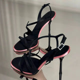 ADVBRIDGE  -  Satin Color Block Stiletto High Heels with One Belt New Summer Temperament Versatile Sandals