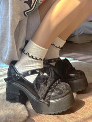 Advbridge Original Black Lace Cat Ear Academy Style 2024 Autumn/winter New Pine Cake Thick Bottom Lolita Single Shoes