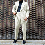 Advbridge Men's Corduroy Suit Double Breasted Gun Lapel 2 Piece Jacket + Pants Best Party Casual Men's Wedding Outfit Full Suit