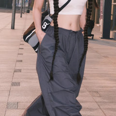Advbridge Y2K Gray Baggy Cargo Pants Women High Waist Vintage Hip Hop Parachute Pants Harajuku Streetwear Oversized Wide Sweatpants