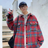ADVBRIDGE  -  Thick Plaid Woolen Coat Men Warm Oversized Retro Thickened Woolen Jacket Mens Streetwear Korean Loose Short Woolen Coat Men