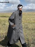 Advbridge Autumn Winter Long Oversized Cool Warm Herringbone Woolen Trench Coat Men Single Breasted Loose European Fashion