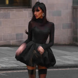 ADVBRIDGE  -  Fashion Sexy A- LINE Dress Women Summer long Sleeve Black Slim Mini Dresses Casual Streetwear Clubwear Elegant Lady Party Dress